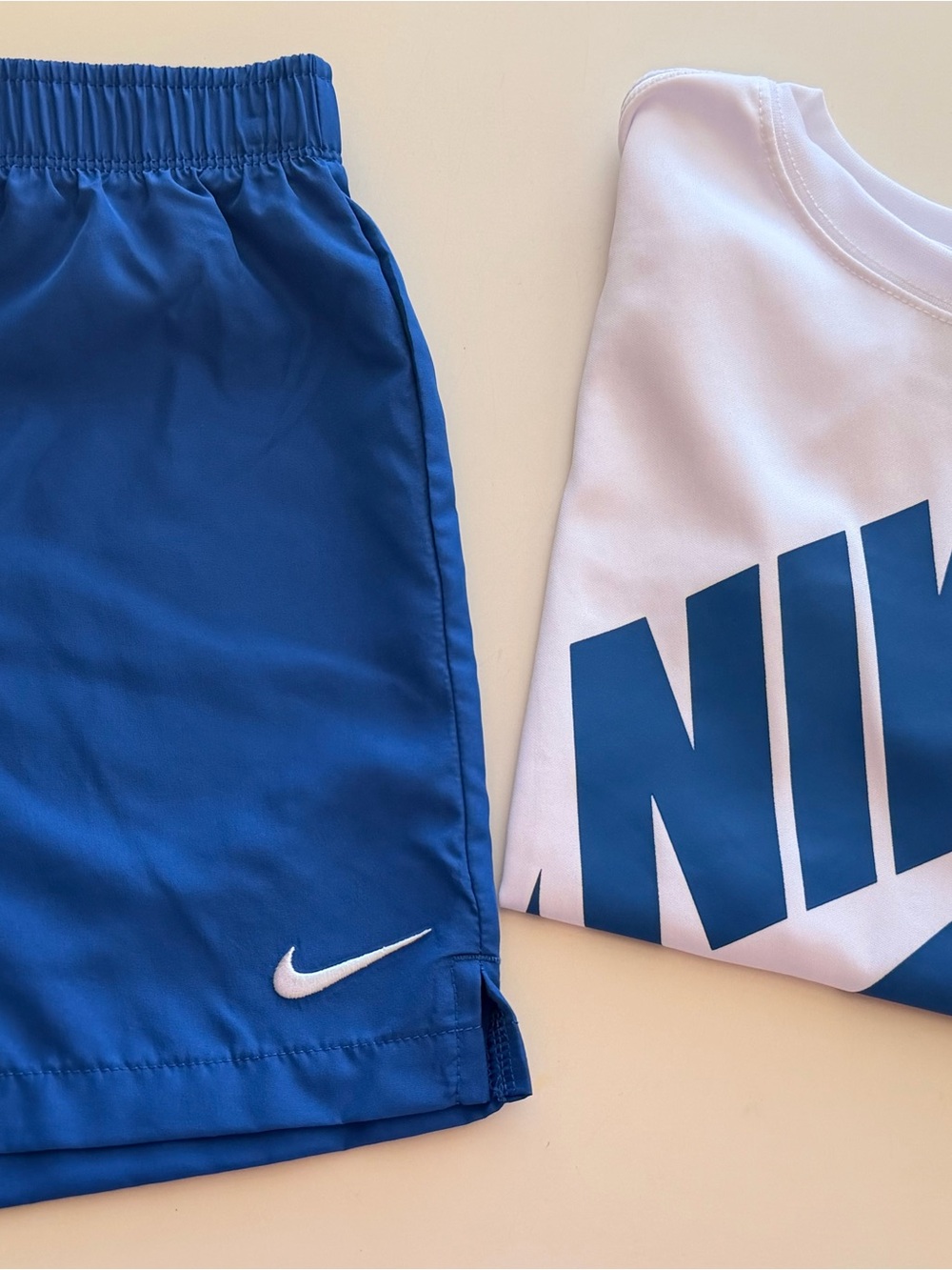Nike Boys Blue Shorts and White Graphic Tee Matching Set